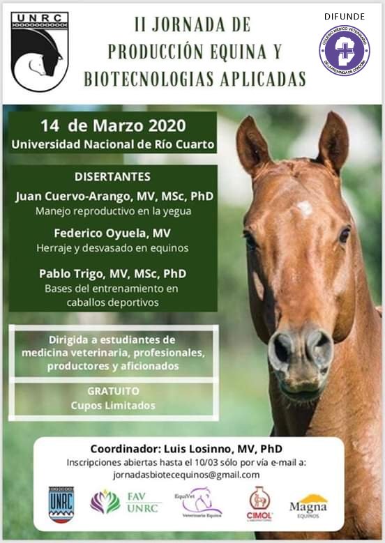 CampoDirecto's tweet photo. El #CMVPC apoya difundiendo la II Jornada de Producción #Equina y #Biotecnologías Aplicadas el 14/03 en la #UNRC. Más info: https://t.co/BKix4nMvJg https://t.co/jOwFVXVccA