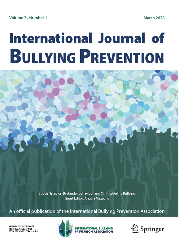 hinduja's tweet image. Can I just say how thrilled I am about our newest issue of the International Journal of Bullying Prevention? It focuses on the critical role of bystanders. Look at these amazing topics in the Table of Contents - all papers free to download right now!  link.springer.com/journal/42380/…