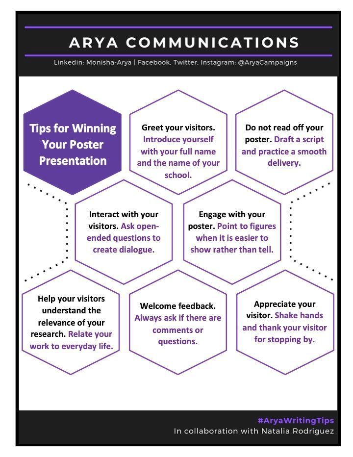 AryaCampaigns's tweet photo. #AryaWritingTips. Do you have a #posterpresentation coming up? Today's Arya Communications primer has 7 tips to prepare you to be a star🌟during your presentation.
#academictwitter #healthcomm #medicalwriting #publicspeaking #scicomm #sciwritingtips #primerseries https://t.co/9WZJV5iJ8j