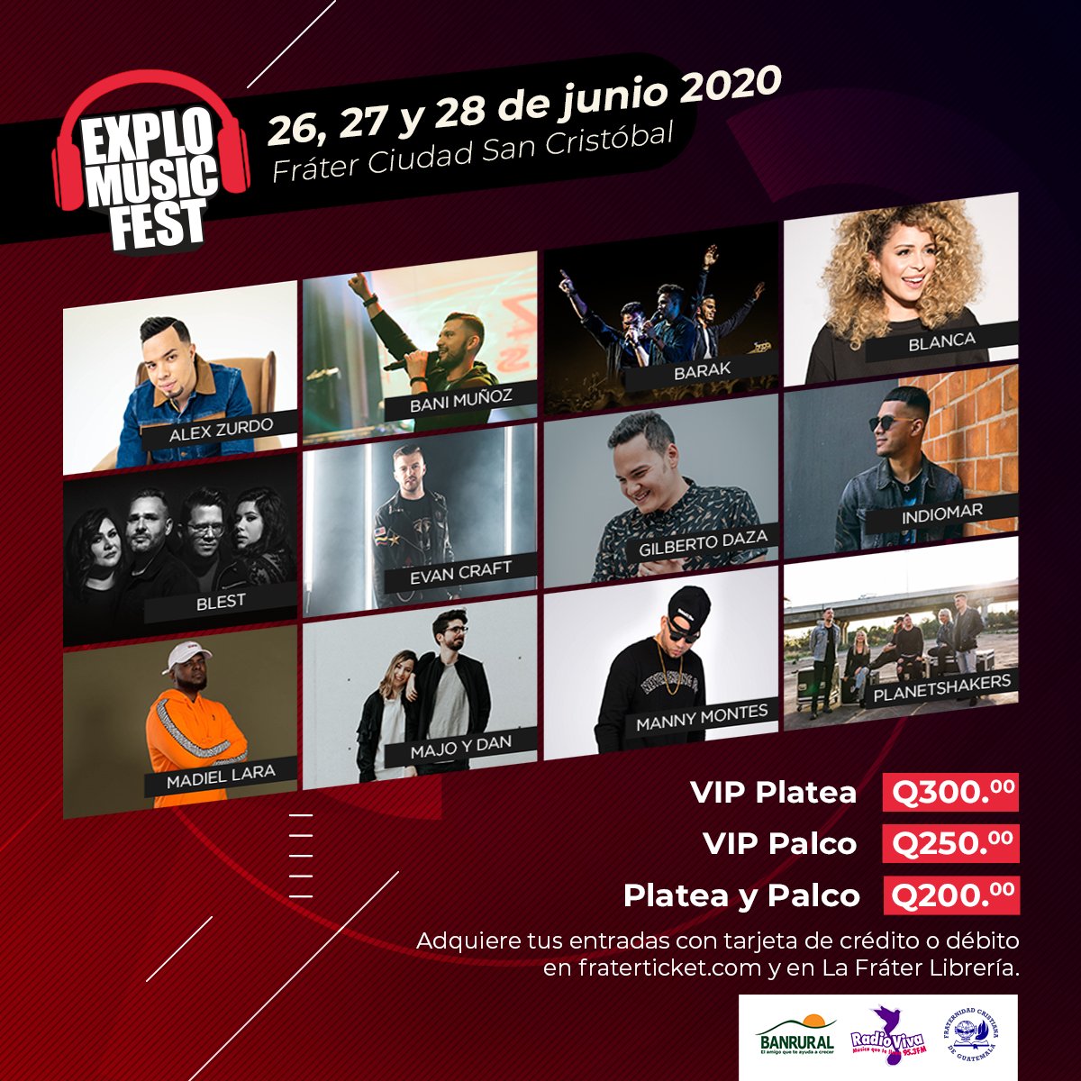 explomusicfest's tweet photo. 📢📢
@blestband y 11 artistas más estarán en #Explo2020, no puedes perdértelo.
Adquiere tus entradas para butacas numeradas y reservadas para ti durante todo el evento, VIP Platea Q300 y VIP Palco Q250 por https://t.co/aiEfyRfXna y Fráter Librería. https://t.co/iv5k3SvrFp