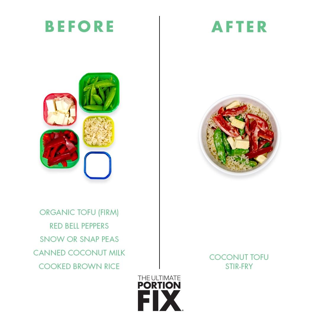 Beachbody's tweet photo. The Ultimate Portion Fix containers are there to perfectly portion all your meals and to keep you on track with your health and nutrition goals. Need a meal idea using your containers? Make this coconut tofu stir-fry — it's quick, easy, and nourishing! 🥥
#UltimatePortionFix https://t.co/E5mRXxDokQ