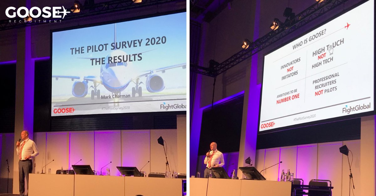 GOOSEJobs's tweet photo. We are live from @pilot_expo Berlin 2020. Mark Charman CEO &amp; Founder of GOOSE Recruitment is currently delivering his presentation on The Pilot Survey 2020 Report. 

Be sure to let us know if you are in the audience

#pilotexpo #pilotexpo2020 #pilotexpoberlin #thepilotsurvey2020 https://t.co/1mDH7bUQfa