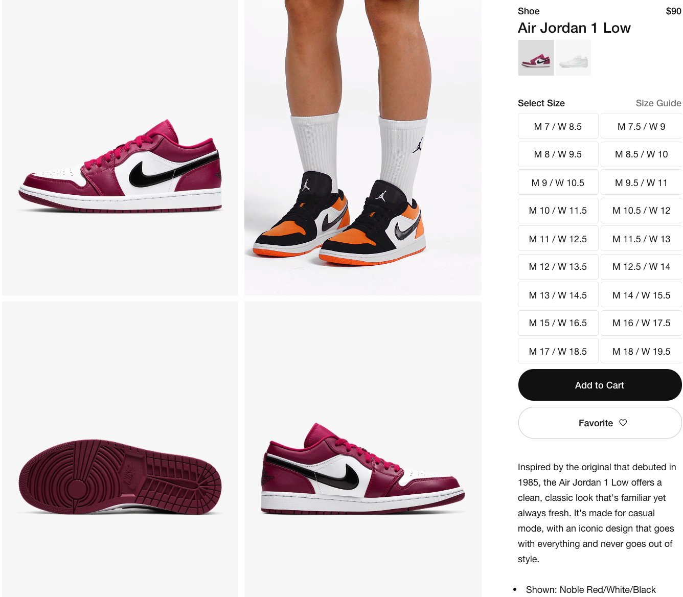 nike air jordan low noble red