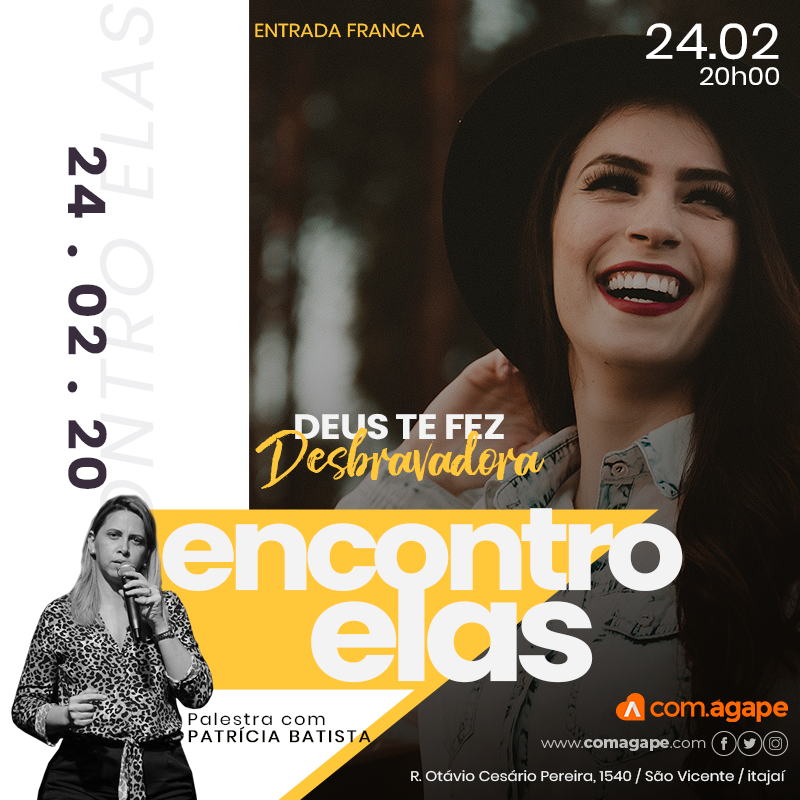 com_agape's tweet photo. Encontro ELAS
Nesta segunda você mulher está convidada para uma noite só para Elas.
Seja muito bem-vinda!!!
Segunda 24. FEV | 20h00
R. Otávio Cesário Pereira, 1540 
São Vicente | Itajaí

Mais informações acesse https://t.co/QD6Apven5g https://t.co/JkG1XCCHeC