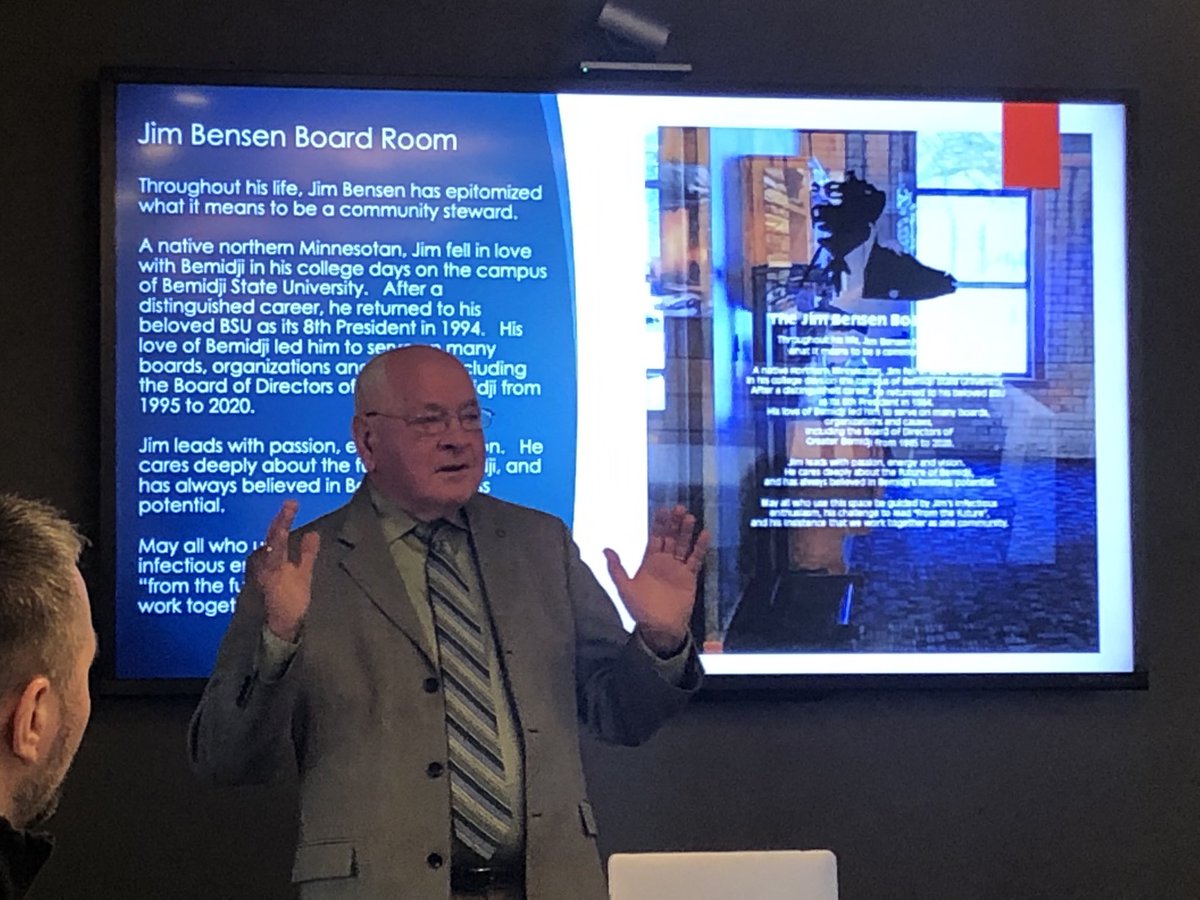 PresHensrud's tweet photo. Dr. Jim Bensen, @BemidjiState president emeritus was recognized for his 25 years of service on the Greater Bemidji board and his impact on Bemidji as a community steward. #LeadFromtheFuture https://t.co/Dt475if44U