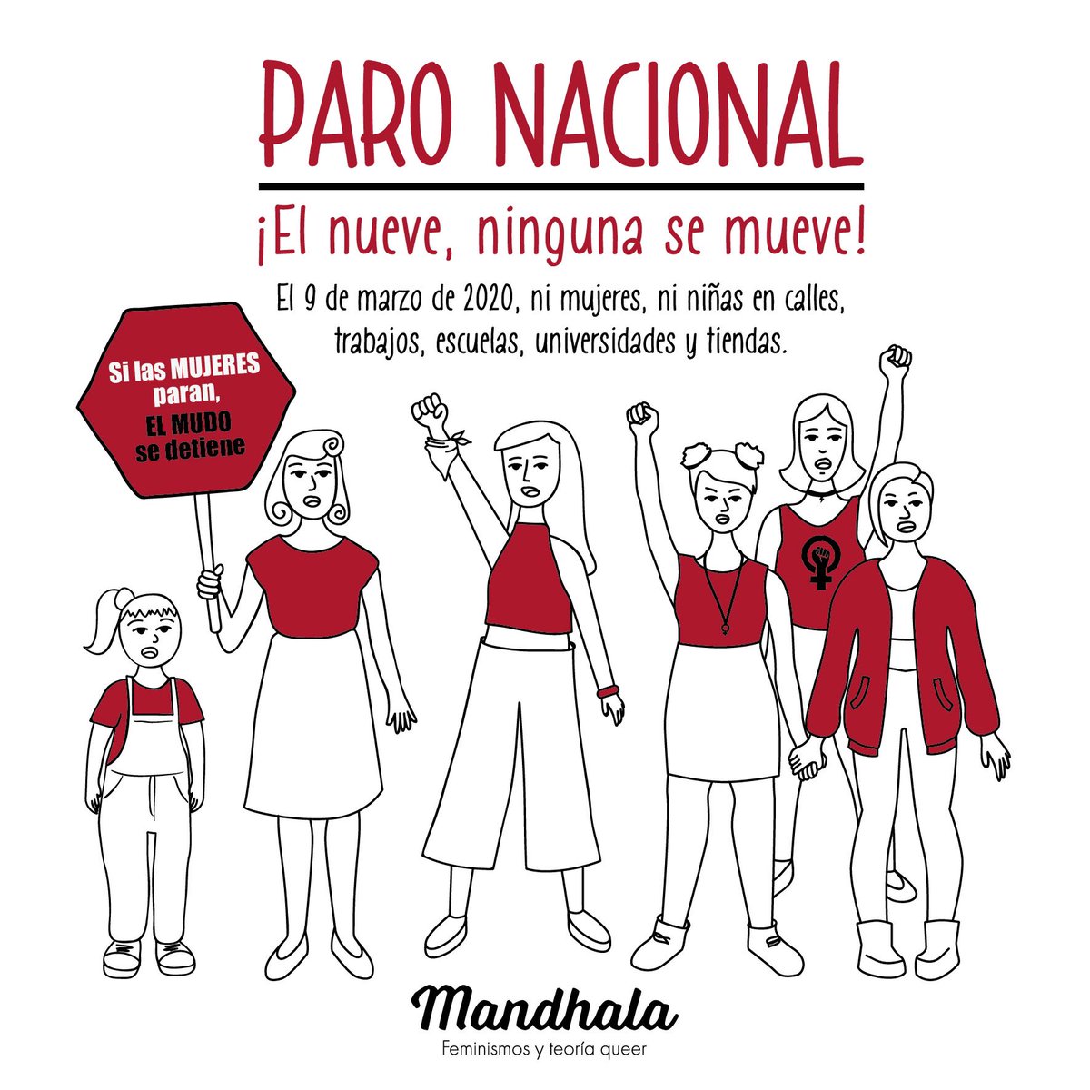 MandhalaMX's tweet photo. 📆 9 de marzo
PARO NACIONAL
📍Calles, trabajos, escuelas, tiendas
🕜 Todo el día #8M #huelgamundialdemujeres #9M #paronacional #elnueveningunasemueve #undíasinmujeres #silasmujeresparanelmundosedetiene #niunamenos  #niunamás #vivasnosqueremos #womensglobalstrike #mandhalamx https://t.co/VmRh6j7yIC