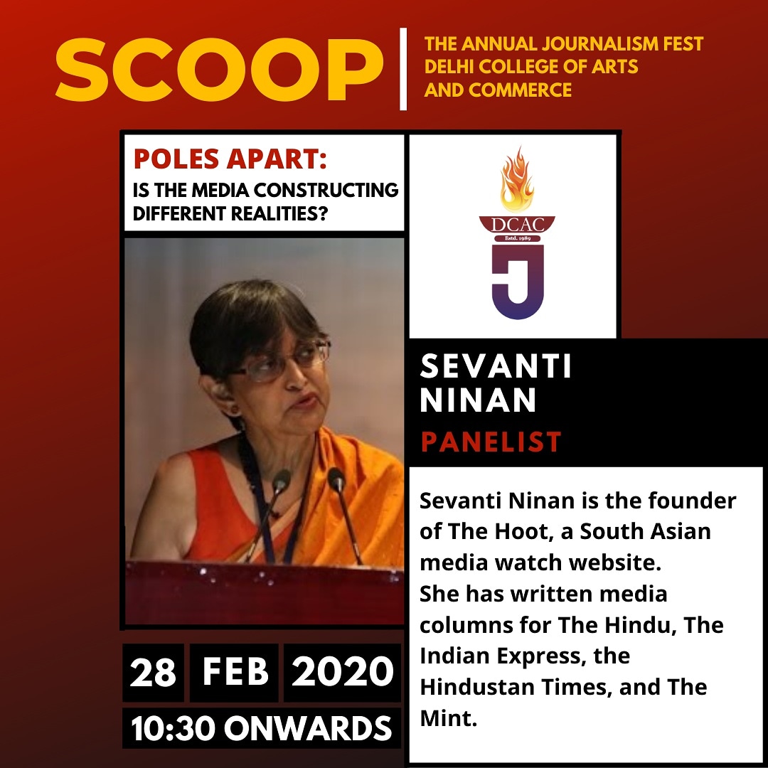scoopdcac's tweet photo. We are so glad to have Sevanti Ninan join us on the panel. 
Sevanti Ninan is the founder of The Hoot, a South Asian media watch website. 
She has written media columns for The Hindu, The Indian Express, the Hindustan Times, and The Mint.

#scoop #scoopdcac #journalism #media https://t.co/wCgseJgj5P