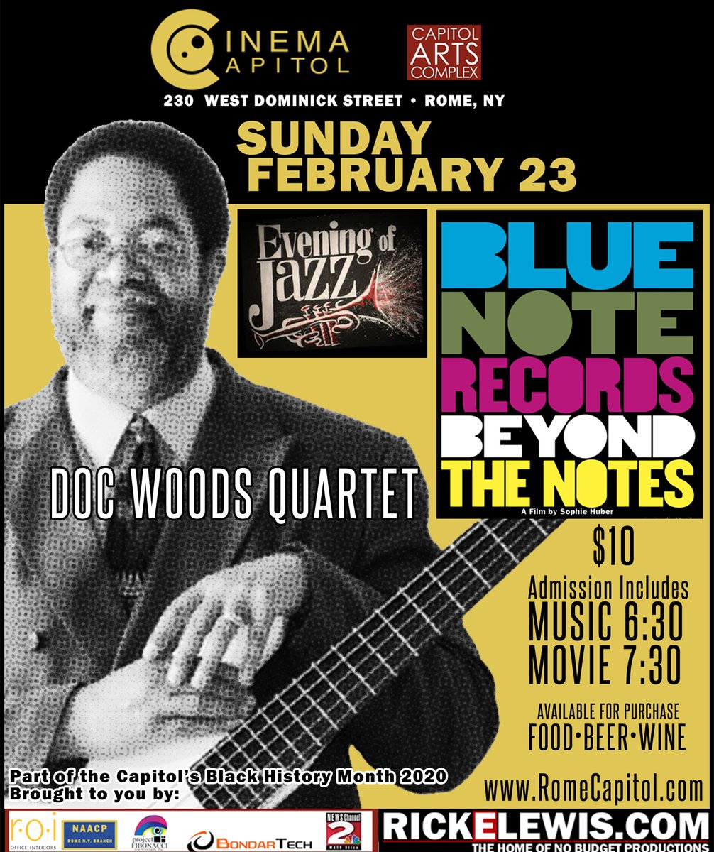 BlueNoteFilm's tweet photo. ROME, NY: Special screening of @BlueNoteFilm on Sunday, 2/23 at @RomeCapitol with a wine and beer reception, a live performance by the Doc Woods Trio and the locally produced short "Impressions in Black and White".
https://t.co/jdtWjCjy8I https://t.co/LYq9IOEZNK