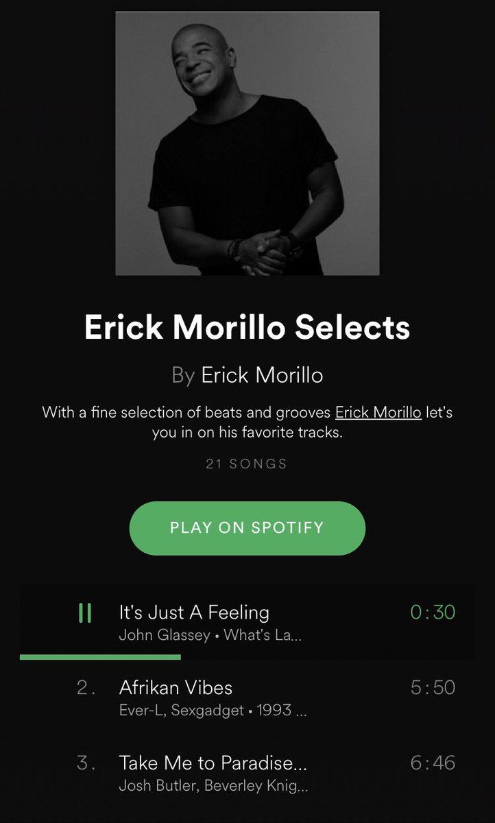 Thank you <a href="/ErickMorillo/">Erick Morillo</a> for supporting and charting our latest release on <a href="/Proper_Beats/">PBR Recordings</a> on his latest <a href="/Spotify/">Spotify</a> selects by Canadian talent John Glassey. I signed the track within 2 listens. Happy to see the support. 🙏🏻
