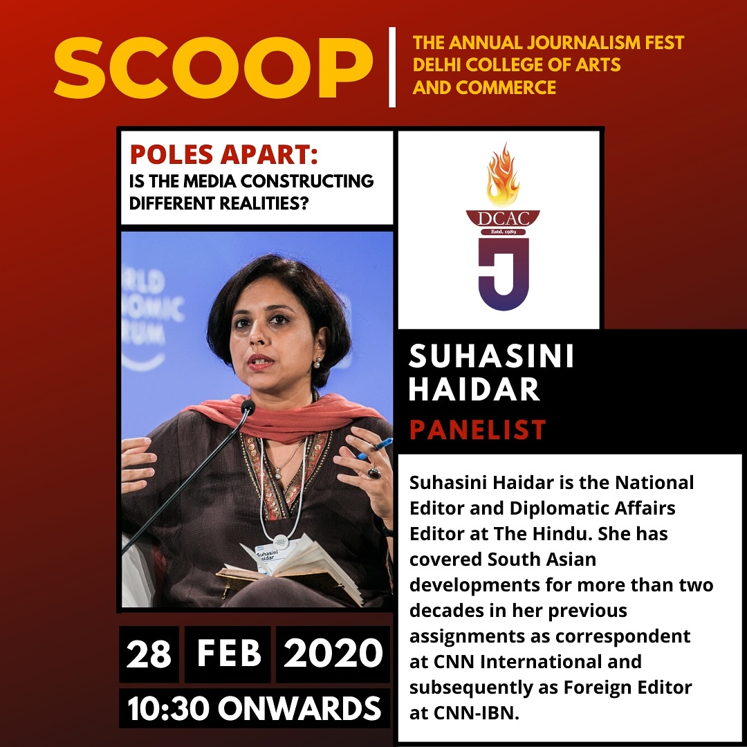 scoopdcac's tweet photo. Joining us on the panel is Suhasini Haider. 
Suhasini Haider is the National Editor and Diplomatic Affairs Editor at The Hindu. She has covered South Asian developments previously as correspondent at CNN International and subsequently as Foreign Editor at CNN-IBN.

#scoop #dufest https://t.co/raJNYmmlnp