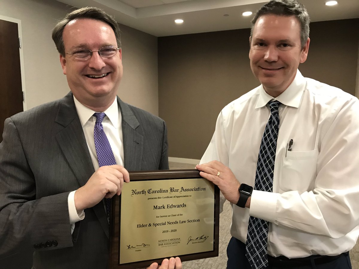 KateMewhinney's tweet photo. Well-deserved appreciation from 570+ members to @MarkEEdwards (left), chair of the NCBA Elder and Special Needs Section.  Mark was a student in The Elder Law Clinic @WFULawSchool (‘97). Hard to believe we’re at our 24th Annual CLE.  Mark has been a thoughtful, smart leader! https://t.co/zD3Ydyq22Q
