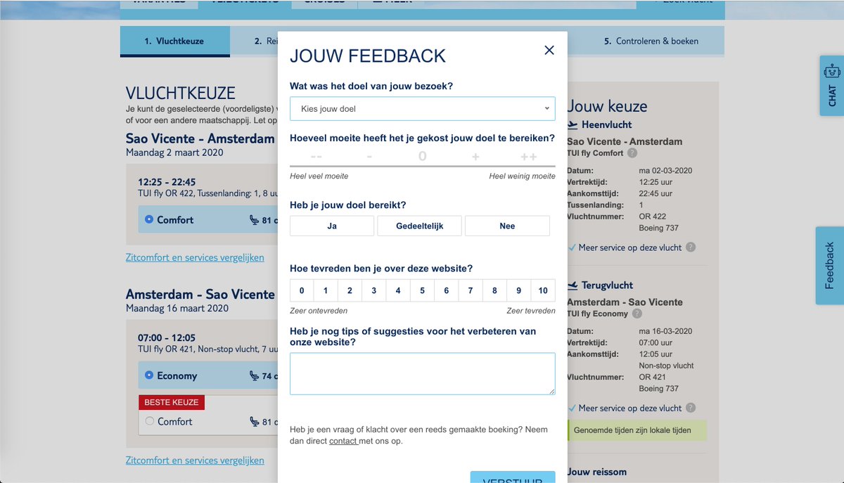 DenisePires's tweet photo. @TUINederland Hi, sorry I never got back to your reply. But it happened again while selecting a flight. The timing for this questionnaire seems off and breaks the user flow when you are looking to book with you. Please have a look ,-) https://t.co/wLZG4Sbgpi