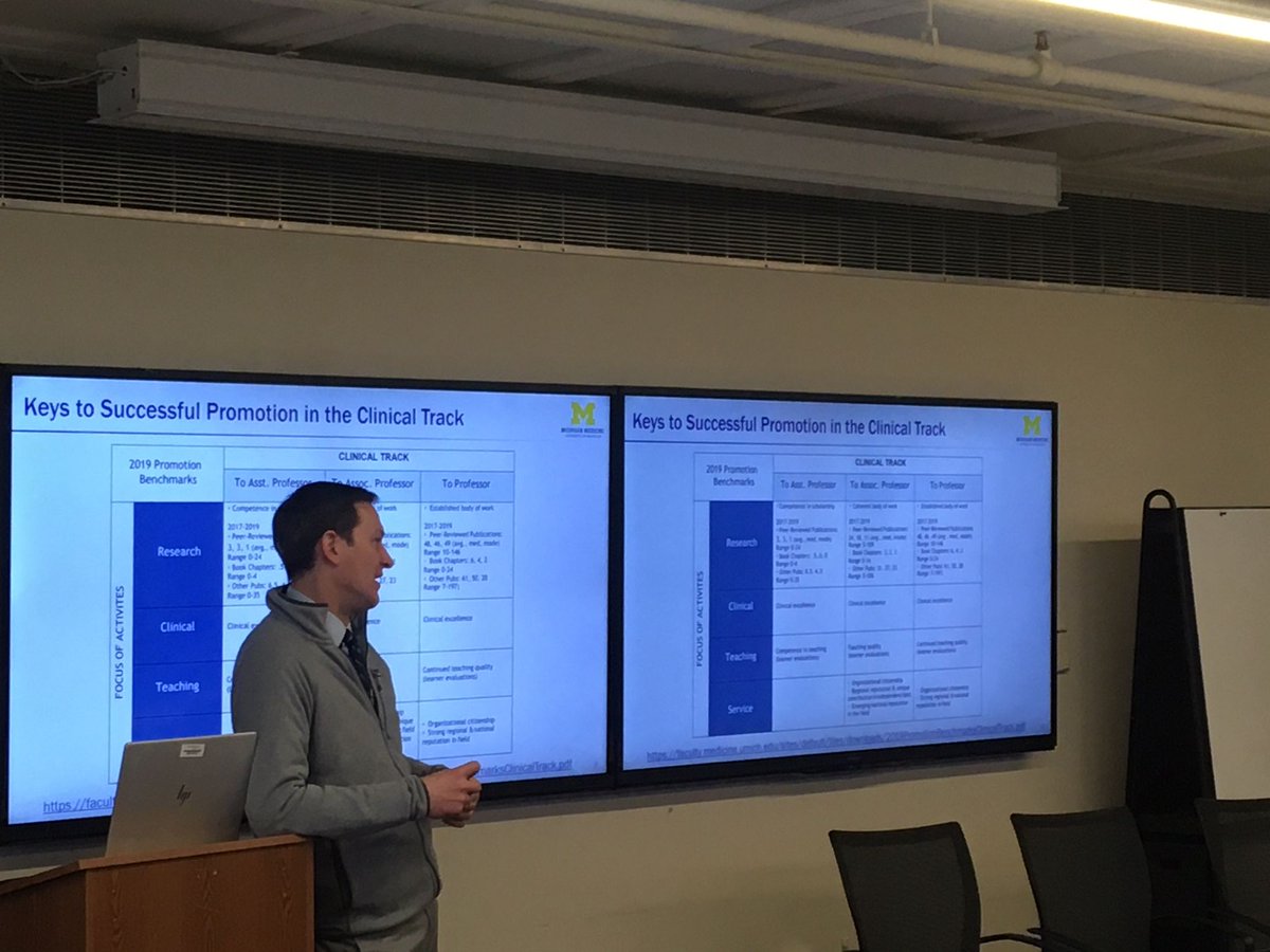 UMichSurgery's tweet photo. Leadership development for #surgery continues with @hughesd623 schooling faculty and trainees on how to get promoted. 🗝️: Know the criteria, don't let the process intimidate you. #earlycareerdevelopment https://t.co/IW98s6jV57