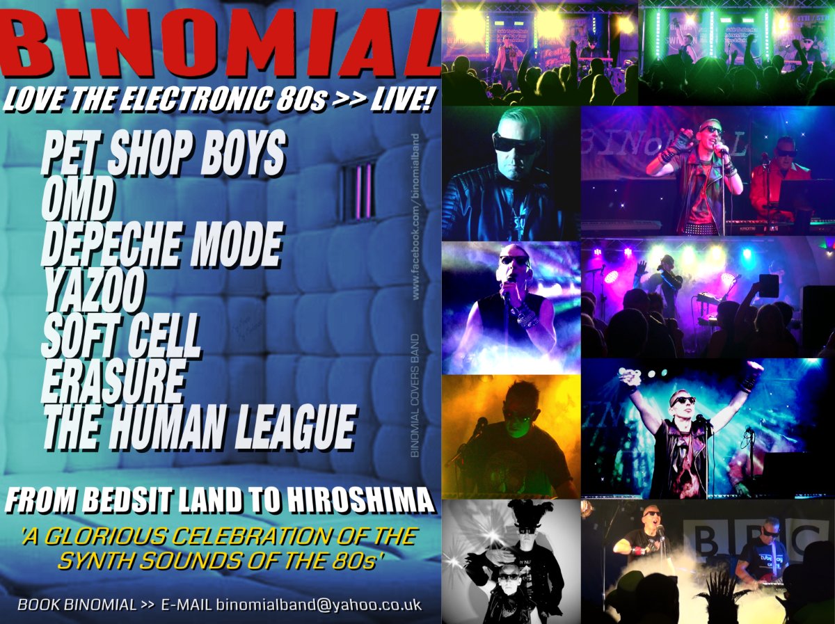 LOVE THE ELECTRONIC #80s LIVE!

SATURDAY 28/3/20 9PM See sensational #synthpop band Binomial's acclaimed show of classic #electro covers at Baker Street pub #Gloucester

Admission Free.

#synthwave #electronicmusic #NewWave #edm #1980s #synth #retrowave #LGBTQ  #Gloucestershire