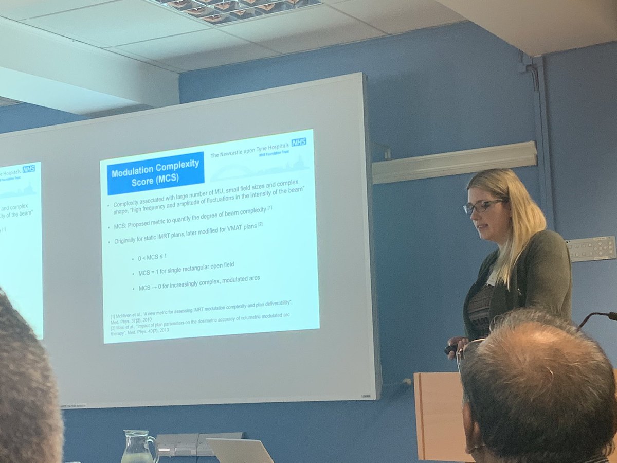 ScotRTPhys's tweet photo. Marieke van der Putten from Newcastle @NcccOncology presenting on implementation of modulation complexity score to assess #radiotherapy plan quality, a tool to improve plan robustness and deliverability #scotradphys https://t.co/yLUSSlSh1u