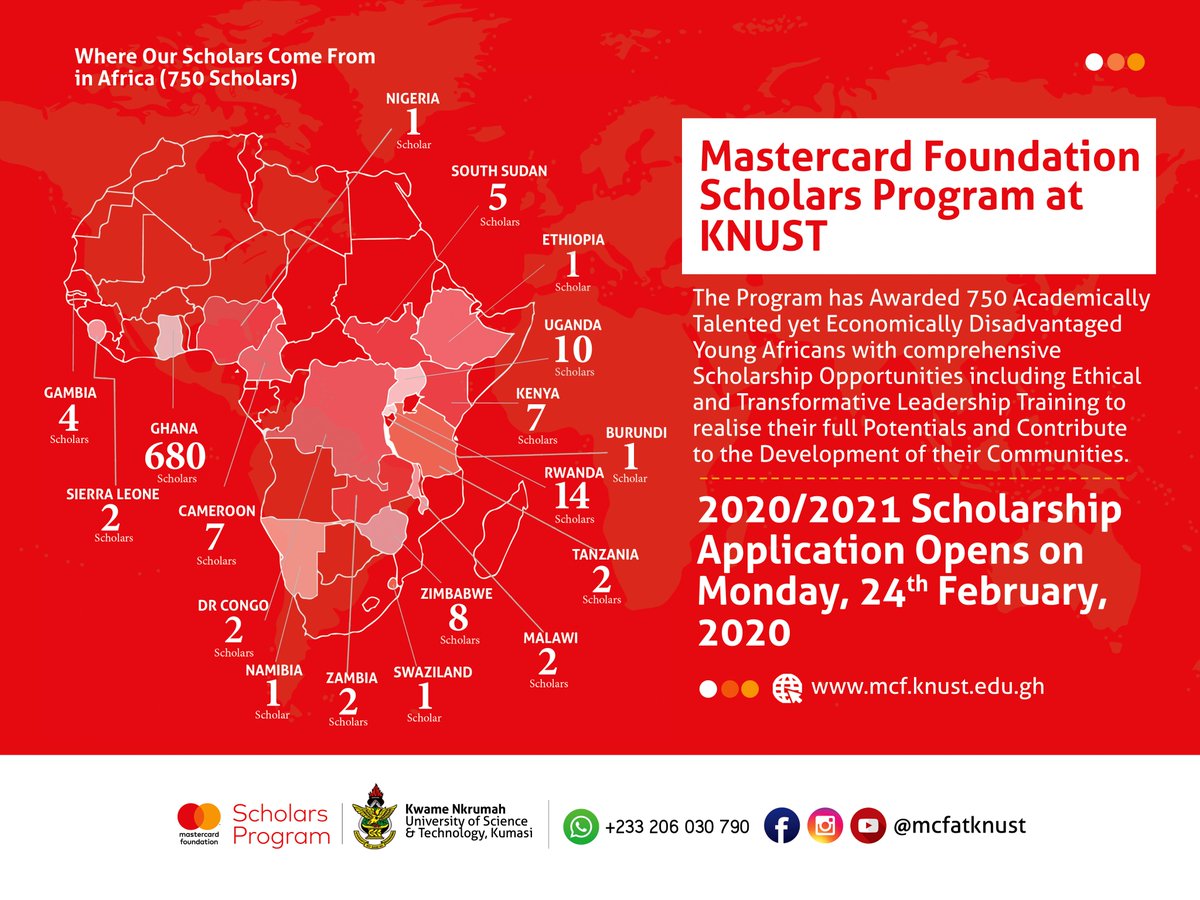 KNUSTGH's tweet photo. An opportunity for young academically talented yet economically disadvantaged Africans to gain access to quality tertiary education with ethical and transformative leadership training at KNUST. #scholarships #youngafricaworks #femaleempowerment Read more: https://t.co/KEobH92Tiy https://t.co/gXcQziGfSG