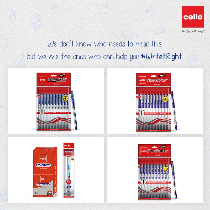 CelloStationery's tweet photo. From smooth flowing ink to comfortable writing, #ThisRange of pens has got you covered for the exam season. #ExamTimeCelloTime #WriteItRight #ThisRange https://t.co/DOTzLj3SLZ