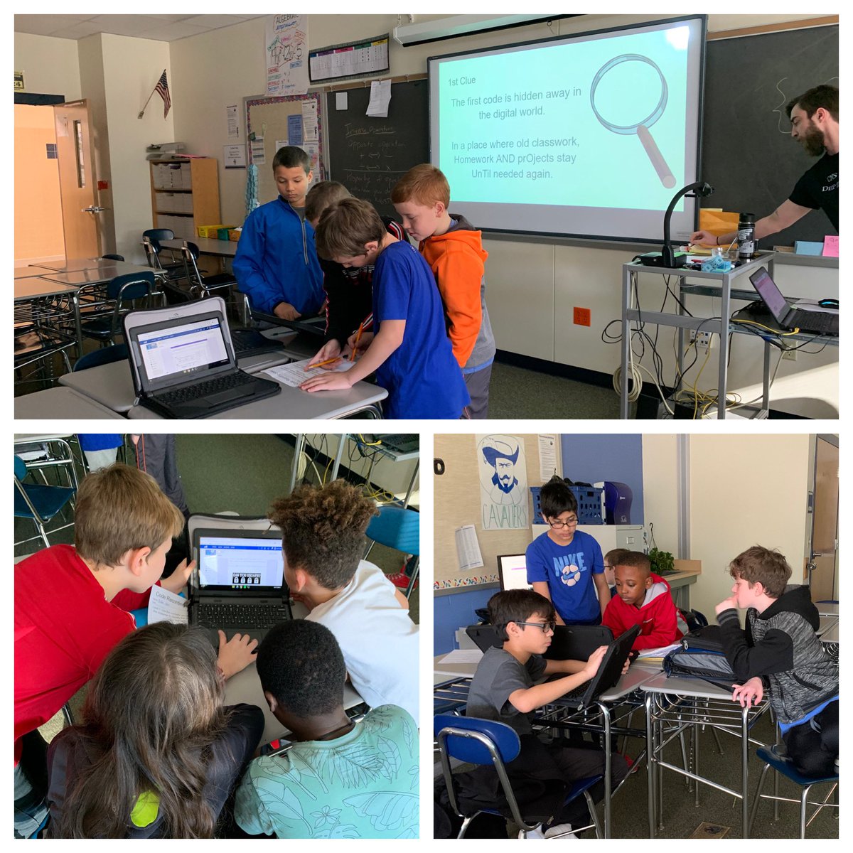 Ss in Mr. Mosquera’s 6th grade math collaborating to crack the codes! Awesome escape room lesson Mr. M!