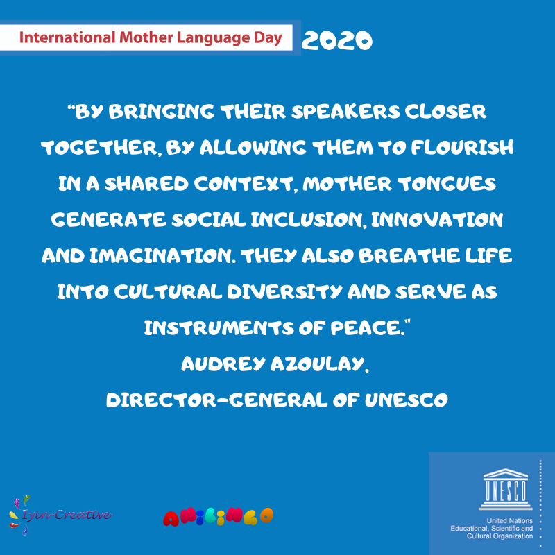 AnilingoSeries's tweet photo. Celebrating #InternationalMotherLanguageDay  2020! 

☺️☺️☺️

#IMLD202 #LanguagesWithoutBoarders #IyinCreative #Anilingo 
 #UNESCO https://t.co/pwnfLfGOKI
