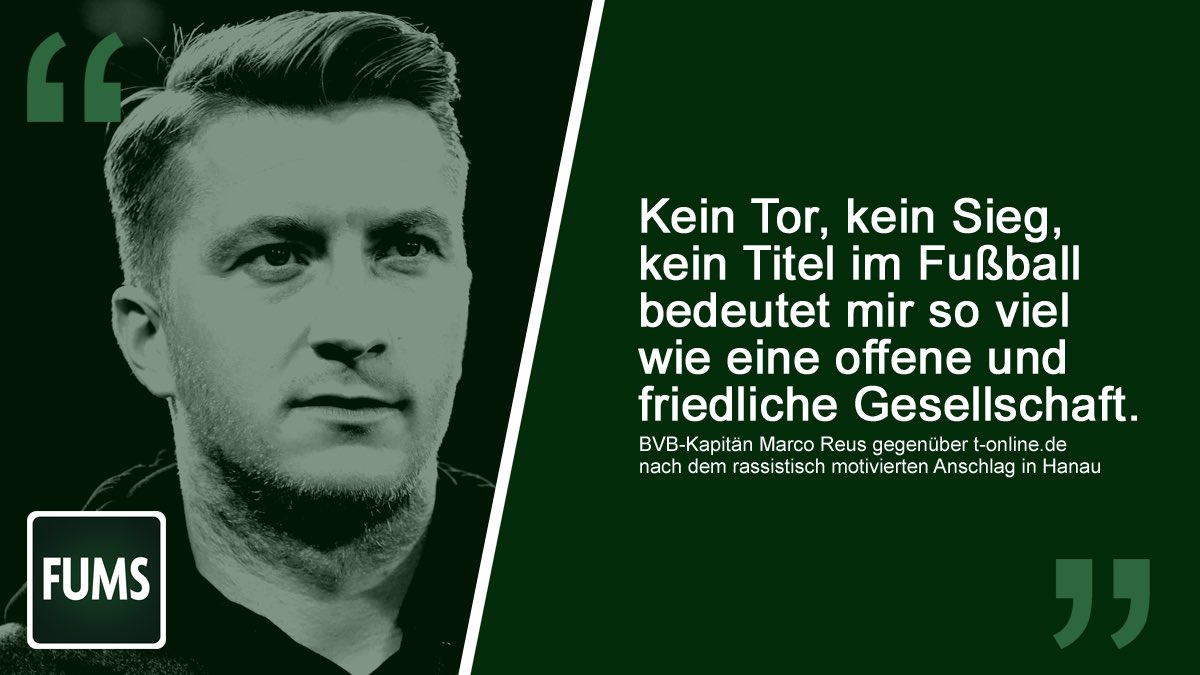 "Ich wünsche mir eine tolerantere Welt, in der kein Platz für Rassismus, Hass und Fremdenfeindlichkeit ist." 👆🏼#Reus #BVB #Hanau

___
Für Vielfalt und Toleranz: <a href="/fums_magazin/">FUMS</a>