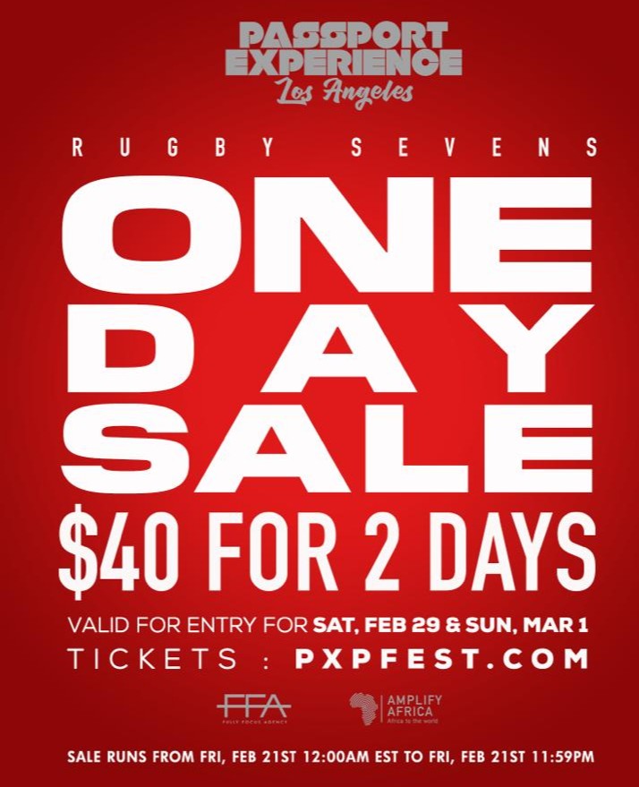 Rugby Fans! It Can't get better than this !
ONE DAY SALE  | $40 for 2 Nights (Sat & Sun) 
Offer Expires tonight at Midnight  

Get ur tix now - pxpfest.com
#pxpfest #pxpfestLA #rugbysevens #afrobeatnation #playkenyanmusic #rugbyfans #2020