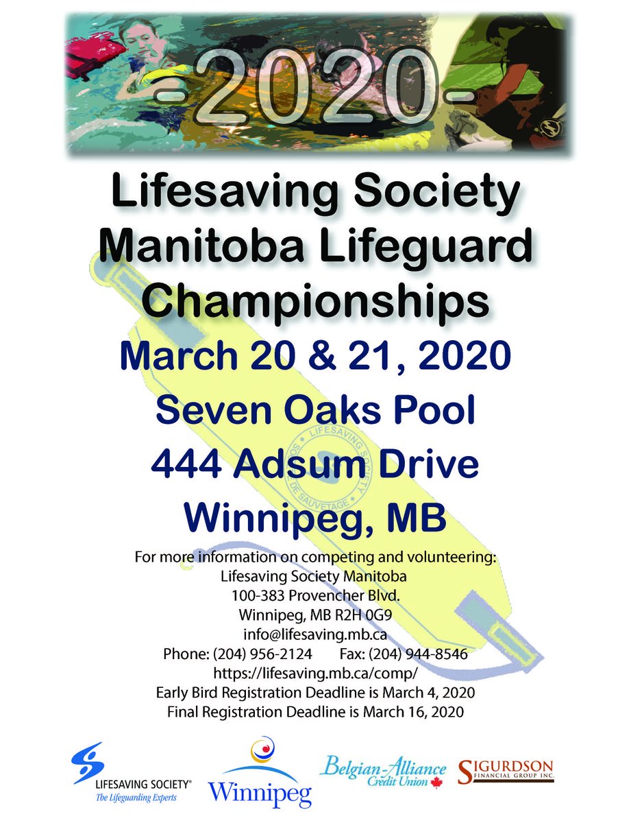 LifesavingMB's tweet photo. The 2020 Manitoba Lifeguard Championships are coming up. Sign up your team, or volunteer today. Find out how at: https://t.co/YHkWyvISQO
#WaterSmart #DrowningPrevention #MLC2020 #LifesavingSport #Safety #Lifeguard4Life #LifeguardForLife https://t.co/TC7z52VBGD