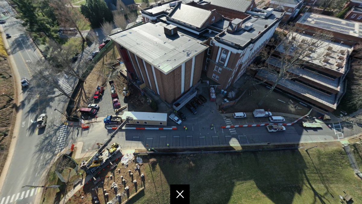uvamainlibrary's tweet photo. Ending this week on a high ✈️ Drone images from earlier this week showing progress at Alderman Library. Construction trailer in place ✔️ Tree removal ✔️ Newcomb Road closed to pedestrians ✔️ For a closer look click here: https://t.co/5fkCCsN40Y @UVaLibrary @UVAFM https://t.co/6OKLdE3FX9