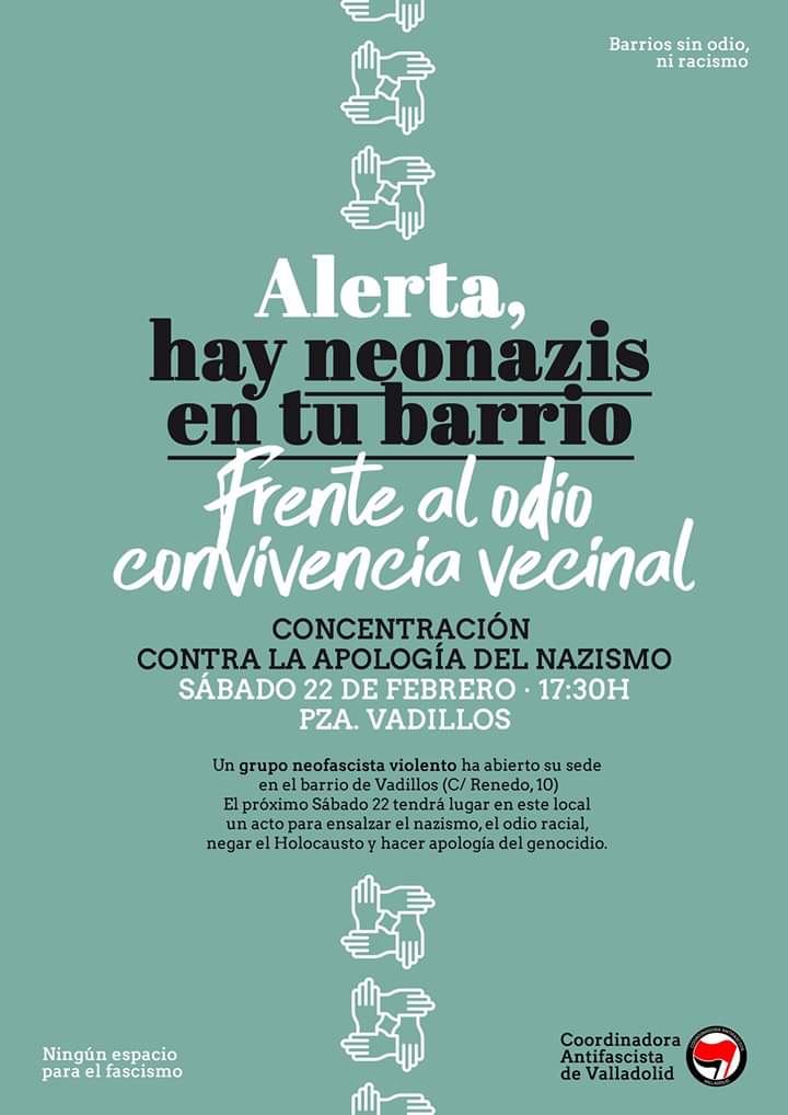 Ayer un nazi mató a una decena de personas en Alemania. 
Mañana otro nazi viene a Valladolid a negar el Holocausto. 

Pero Valladolid responderá, como siempre. Ni un espacio para sus discursos.