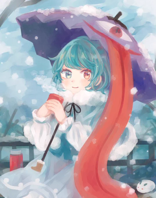 Skebで描かせて頂いた冬仕様な小傘ちゃん⛄️☔️⛄️ 
