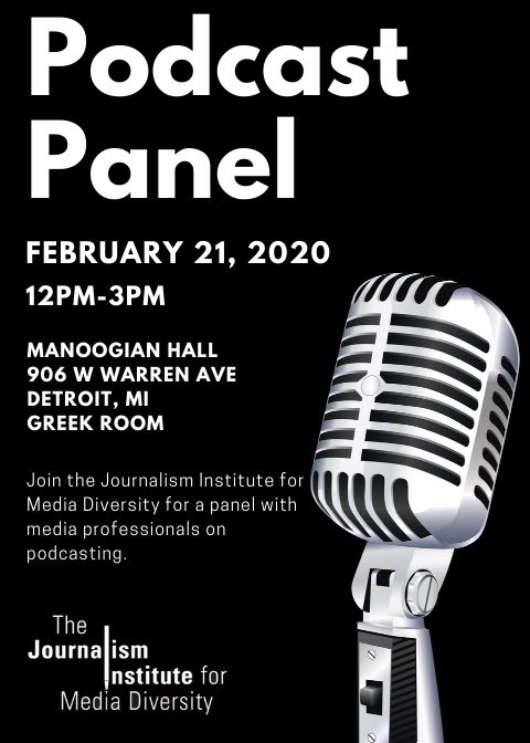 JIMWayneState's tweet photo. Today the #JournalismInstituteforMediaDiversity is hosting a #podcastpanel featuring guest speakers: Cynthia Lashawan, Bryce Huffman, and Erin Allen. Hear about their experiences, successes and challenges as professional podcasters. https://t.co/WTD46IHUvy