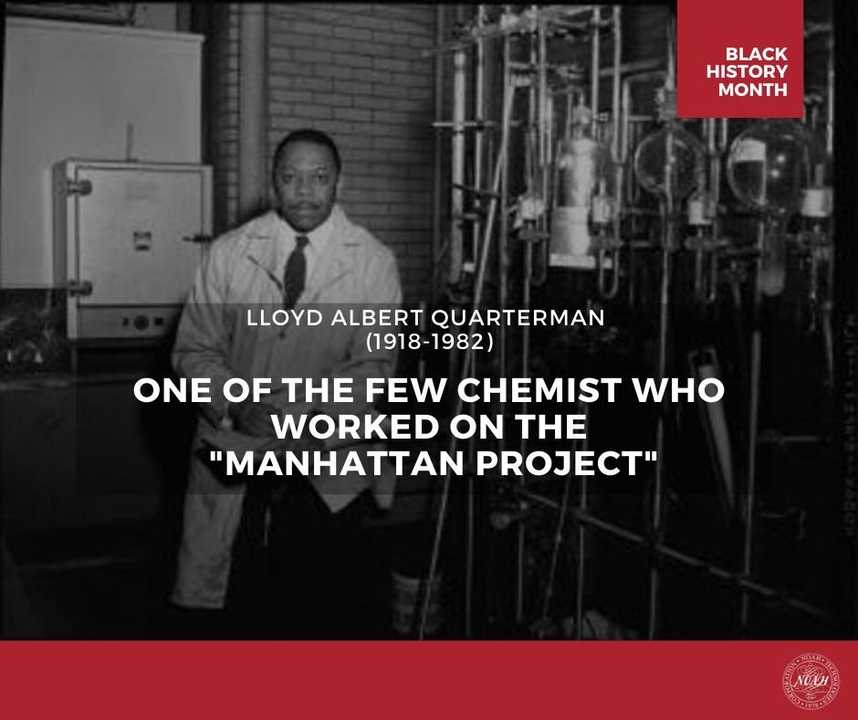 NoahChemicals's tweet photo. Lloyd Albert Quarterman was a chemist who was one of the few to work on designing and building the atomic bomb during WWII. Mr. Quarterman was also known to create new chemical compounds and new molecules from fluoride solutions. #blackhistorymonth2020 #noahtech https://t.co/JMIlMp1anb