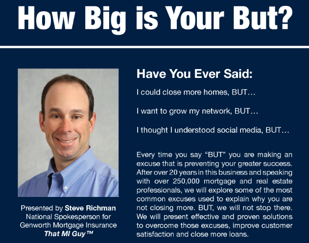 ItsKatJennings's tweet photo. REALTORS!! Save the date for February 27! You are invited to hear this awesome speaker from Genworth MI. It's free!  Register here: https://t.co/BqAhVh6At2

And tell me... how big is your but? https://t.co/V9f8d8B3TD