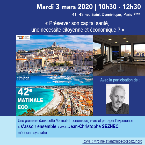 Jean-Christophe SEZNEC, médecin #psychiatre interviendra dans cette 42e #MatinaleEco spéciale #santé et nous fera vivre l'expérience de #médiation "s'asseoir ensemble". Pour participer, inscrivez vous dès maintenant ! 👉 virginie.atlan@nicecotedazur.org