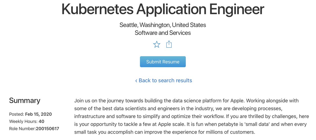 arungupta's tweet photo. Do you think petabyte is "small data"? Like building applications in #Kubernetes? Want to build data science platform for @apple?

We are looking for a #Kubernetes Application Engineer in Seattle: https://t.co/Pv0zBh17FA

DMs are open for referrals. https://t.co/HU0hYQB0da