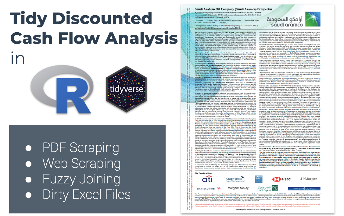 mdancho84's tweet photo. #Finance lovers - What if you could automate #DiscountedCashFlow analysis? You can - using #R. If you've wondered how to do this, I now have a BRAND NEW tutorial that leverages #PDFScraping, #WebScraping, Tidying #Excel Files, #FuzzyJoining. 

https://t.co/QjIoBpwhOT

#rstats https://t.co/DxU3H6EAMR