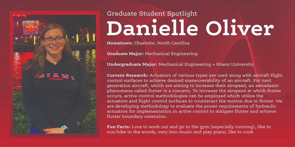 MiamiMME's tweet photo. This week's Grad Student Spotlight is Danielle Oliver!

Hometown: Charlotte, North Carolina
Graduate Major: Mechanical Engineering
Undergraduate Major: Mechanical Engineering » Miami University https://t.co/JkRqGzNAHo