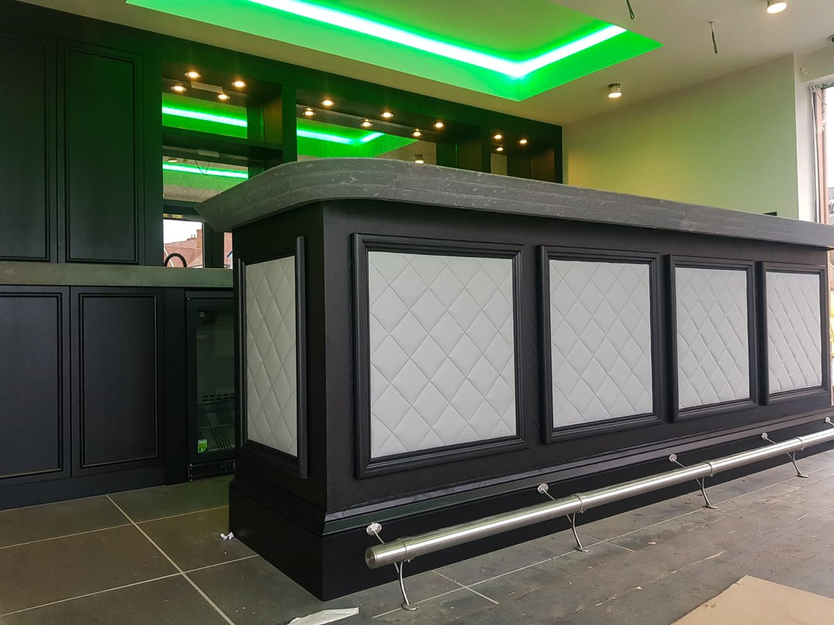 Dawnvale's tweet photo. Another home bar nearing completion, this is a unique spin on a traditional moulded timber bar. With modern leather upholstery, concrete top and a colour changing LED feature.
#HomeBars #HomeBar #Bars #ResidentialBars #Bardesign #BarFit #Upholstery #BarDesignandBuild #Design https://t.co/4N4cJgjolD