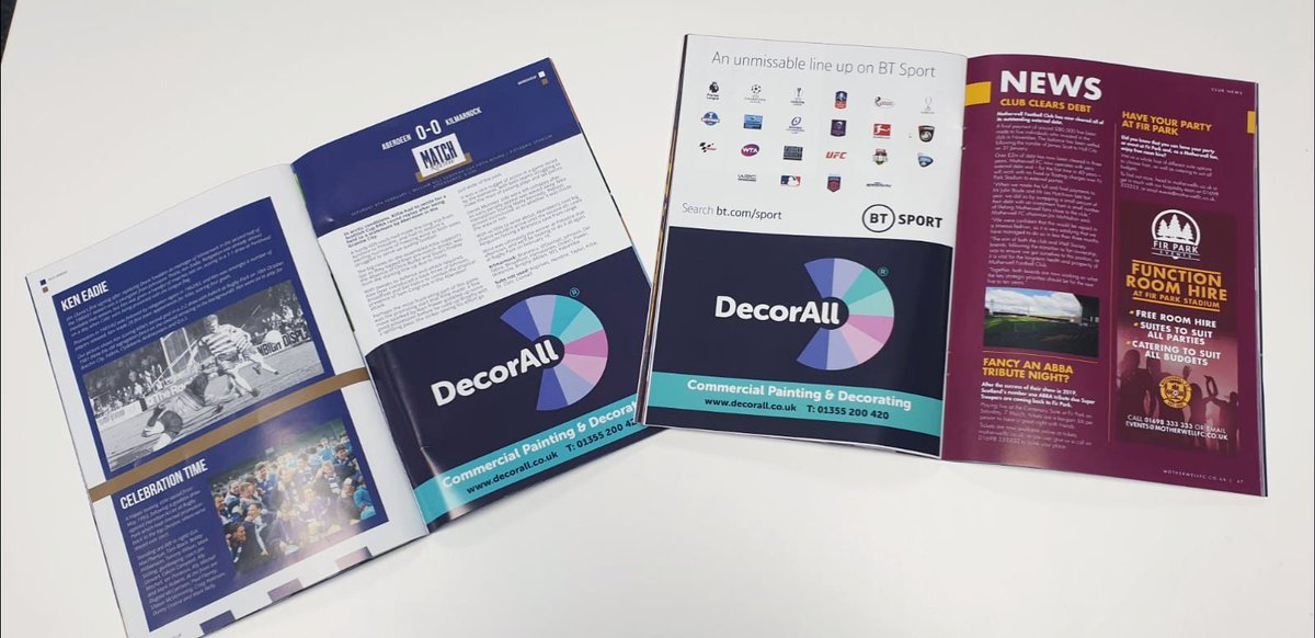DecorallLtd's tweet photo. With one boss a Killie' fan and the other boss a Well' fan, it was only fair we advertised in both Kilmarnock Football Club and Motherwell Football Club programmes.

#paintinganddecorating #construction #advert https://t.co/V3MBFLHVJt