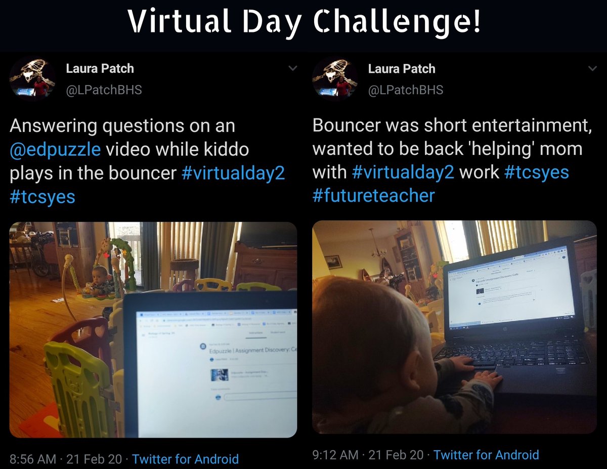 TransylvaniaSch's tweet photo. Baby knows that #virtualday life... it's all about the student & teacher working together!
Who solved the #TCSvirtualday challenge here, Ms. Patch, the bouncing baby, or both? 🔥
#TCSYes #WeAreTransylvania #VirtualDays #DaysOn #NotDaysOff @BrevardHS @LPatchBHS https://t.co/GJ7aTzBH8e