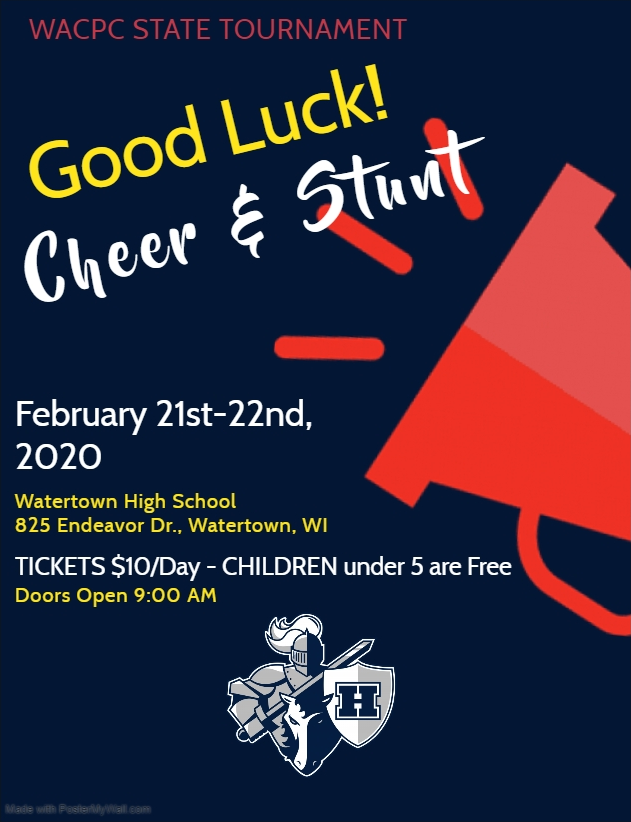 HudHS_Athletics's tweet photo. Good Luck at @wacpc State Tournament Cheer &amp; Stunt! https://t.co/YUrDZ0mGCZ