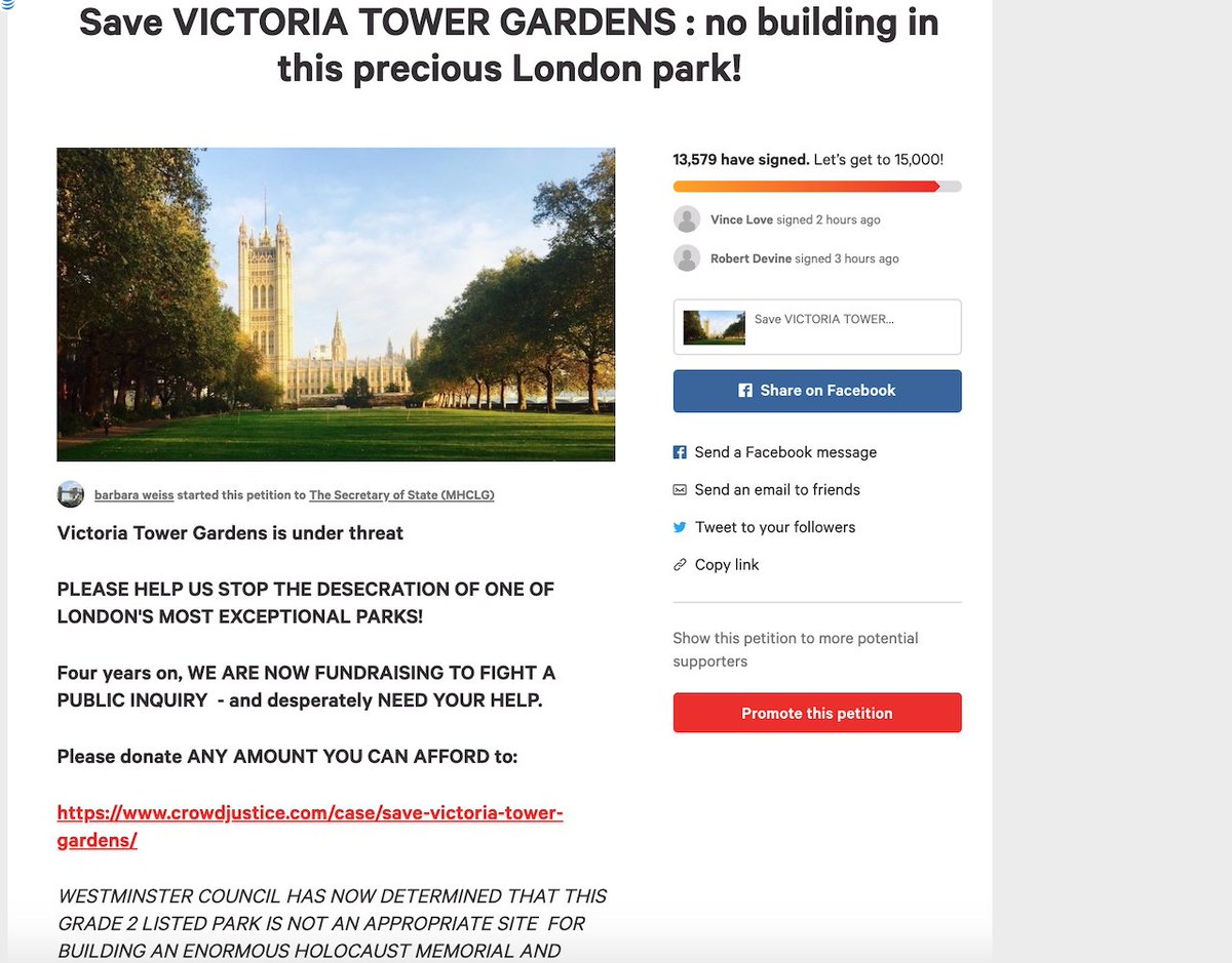 Next week we will be submitting our Statement of Case to the Planning Inspectorate.  Please help us Save Victoria Tower Gardens  by contributing to
crowdjustice.com/case/save-vict…  or.....