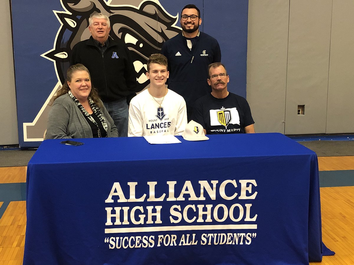 AnitaJamesAP's tweet photo. Congratulations to Collin Schrawyer on making it official! He will be going to play baseball at Mount Marty!! Way to go Collin!! #AllianceBulldogs https://t.co/0tuPnBiGPC