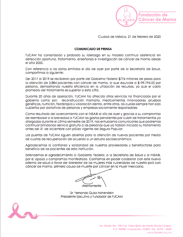 FUCAMM's tweet photo. COMUNICADO DE PRENSA https://t.co/atGCWSwWpr