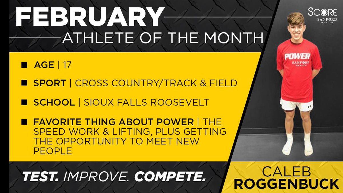 We would like to congratulate Caleb Roggenbuck on being named the February Athlete of the Month at #SanfordPOWER in Sioux Falls! Outside of POWER, Caleb is involved in cross country as well as track and field. Keep doing amazing work, Caleb! #SanfordSports