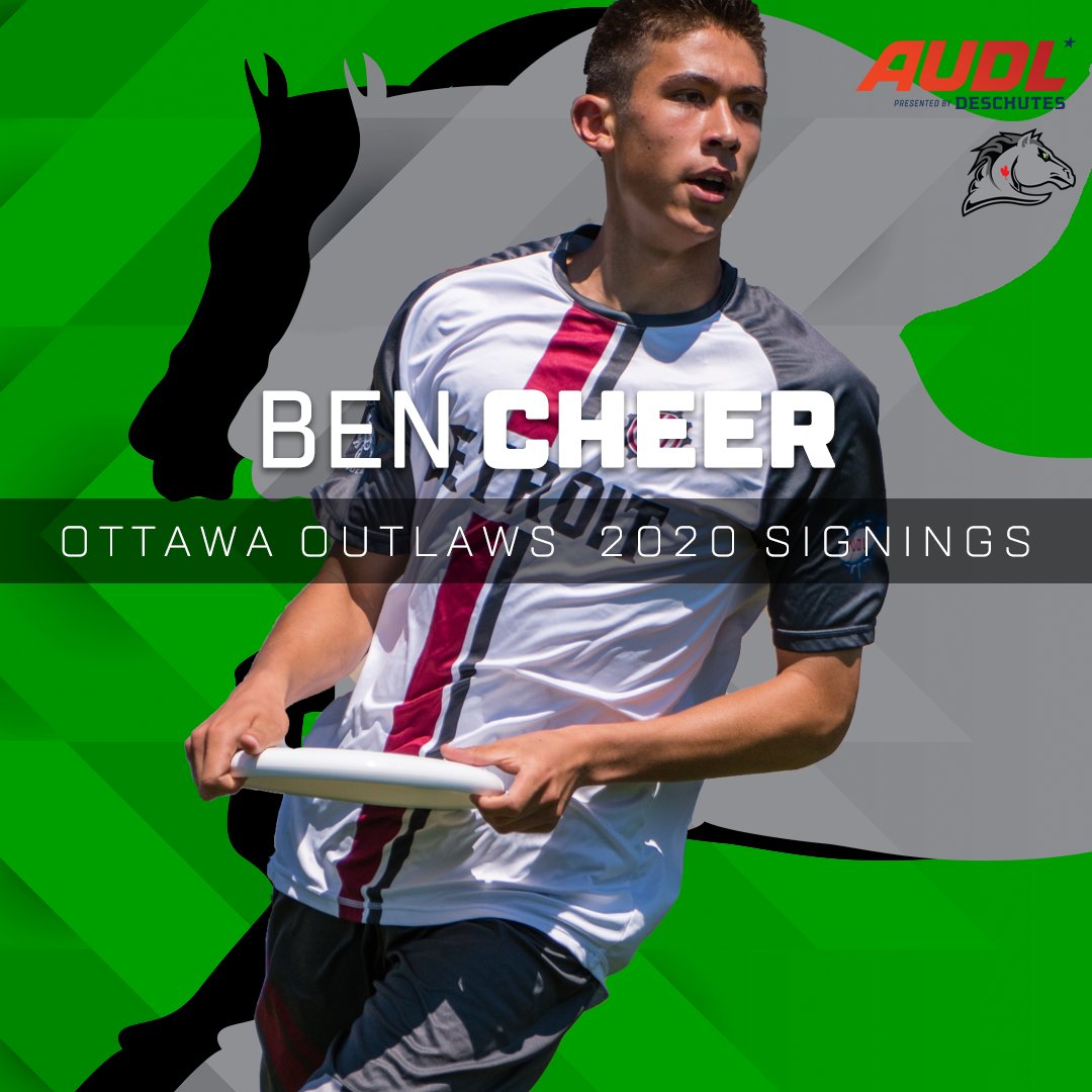 OutlawsAUDL's tweet photo. Ben Cheer is making the move from Detroit 🔧to Ottawa 🐴this year! 

📋2019 Stats
Games Played: 10
Assists: 4
Goals: 13
Blocks: 10

#2020Roster #BadBoyUltimate #2020season https://t.co/S1vALAvphn