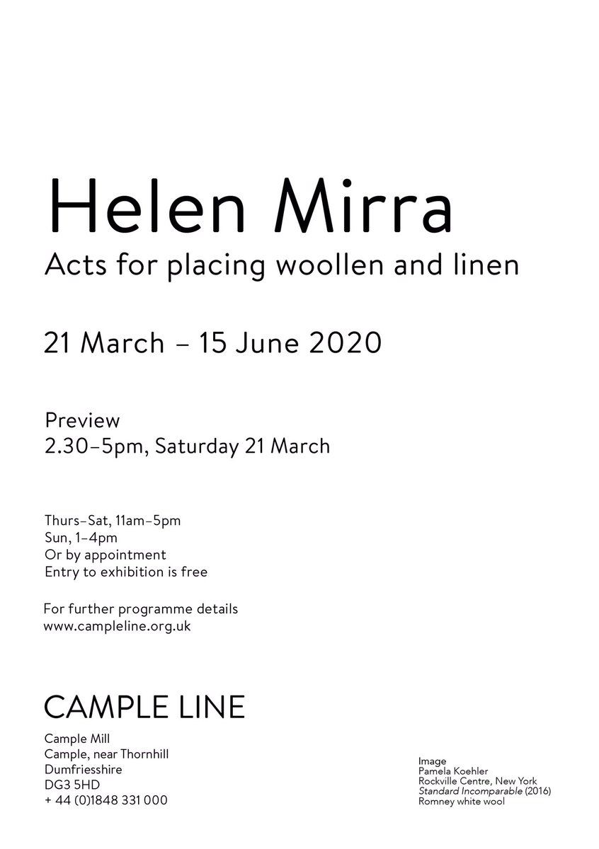 cample_line's tweet image. Save the date! ⁣We hope you can join us for the preview of our spring exhibition on Saturday 21 March, 2:30-5pm. ⁣
⁣
#HelenMirra | 𝘈𝘤𝘵𝘴 𝘧𝘰𝘳 𝘱𝘭𝘢𝘤𝘪𝘯𝘨 𝘸𝘰𝘰𝘭𝘭𝘦𝘯 𝘢𝘯𝘥 𝘭𝘪𝘯𝘦𝘯 | 21 March-15 June 2020⁣
⁣
#campleline #weaving #exhibition #dumfriesandgalloway