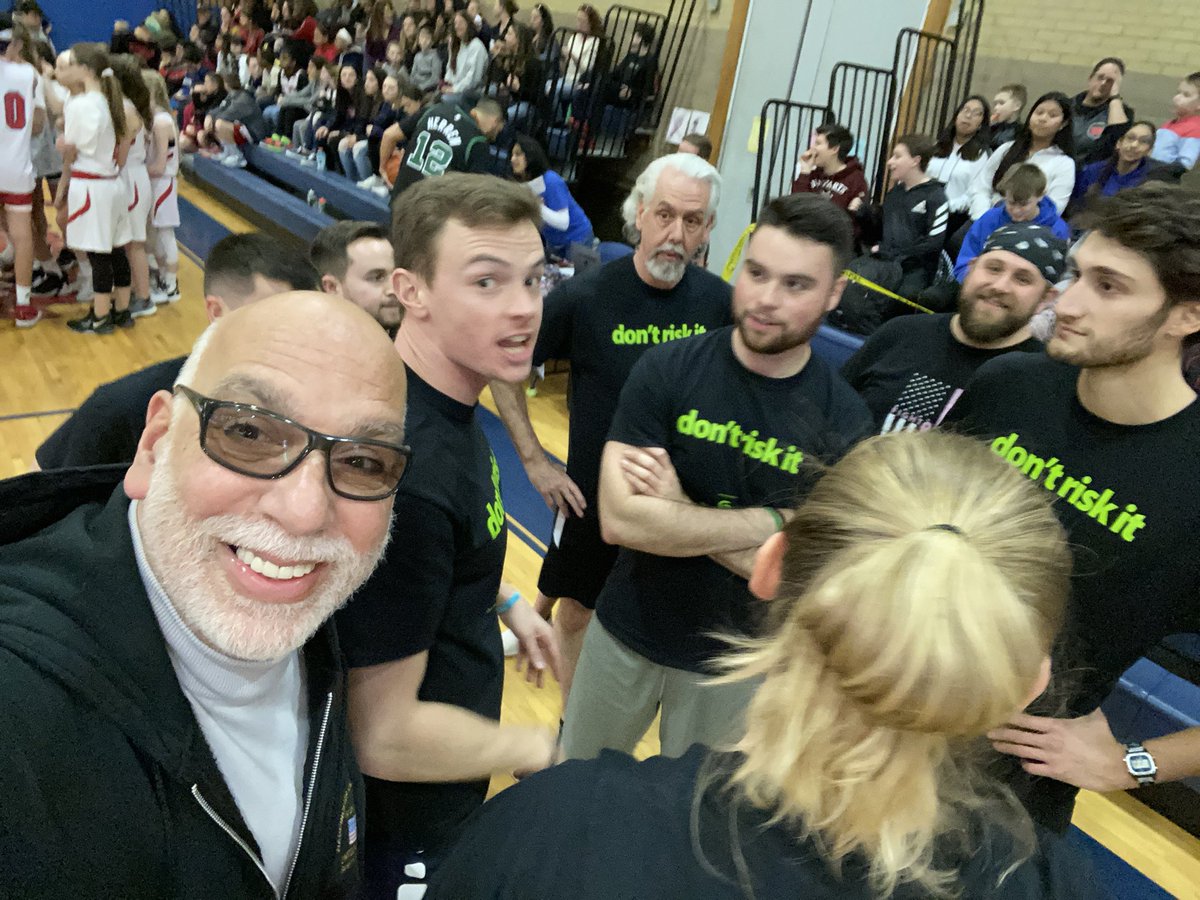 WJHSSpirit's tweet photo. An incredible game! Boys and Girls Basketball Team “Vs” Teachers. A  game displaying high energy with teachers and students determine to win !!             Our awesome PE Teachers! Mrs. Zehr, Mr. Lynch, Mr.Opitz and our retired Madison Square Garden announcer!!Mr. Tornature!! https://t.co/1ZlCD3hRo5