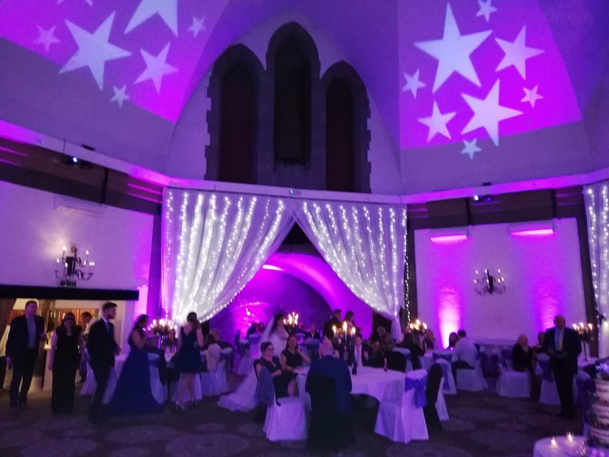 MCDiscoCompany's tweet photo. Up-lighting and stars projected on to the ceiling in the tilden suite at shrigley hall https://t.co/05gGMrov8f