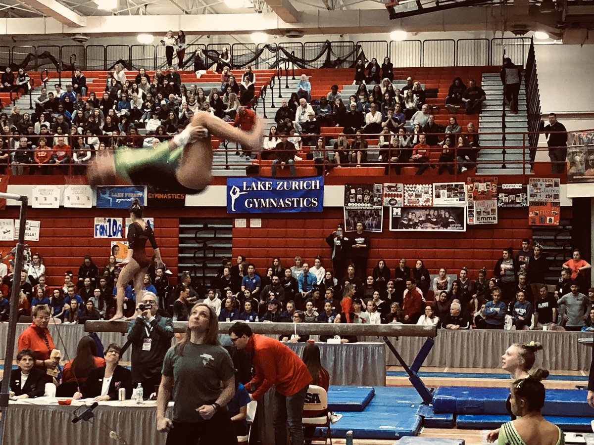 FremdAthletics's tweet photo. Gymnasts competing on vault at state finals.  Kacey Tokunaga and Sam Shirmer https://t.co/UC1gbKBsVb