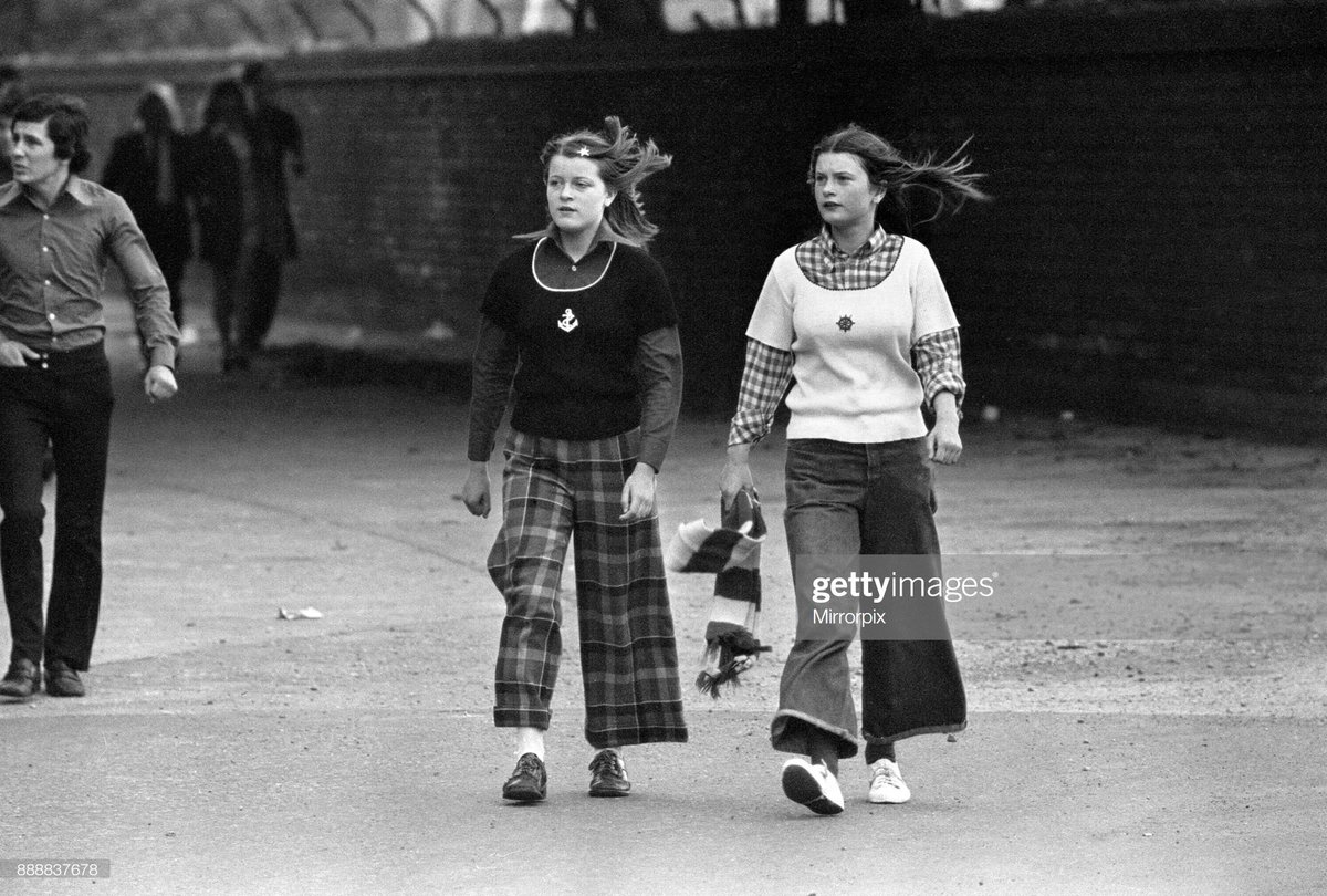 Female supporters from Salford attending a match at old Trafford, 24th August 1972. Photo by Randolph Caughie